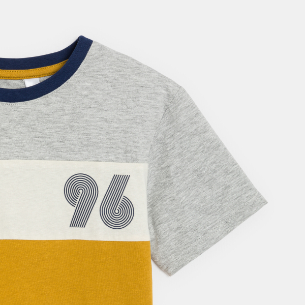 تيشيرت بأكمام قصيرة، بكتلة لون أصفر كاري، للفتيان.الصغار.